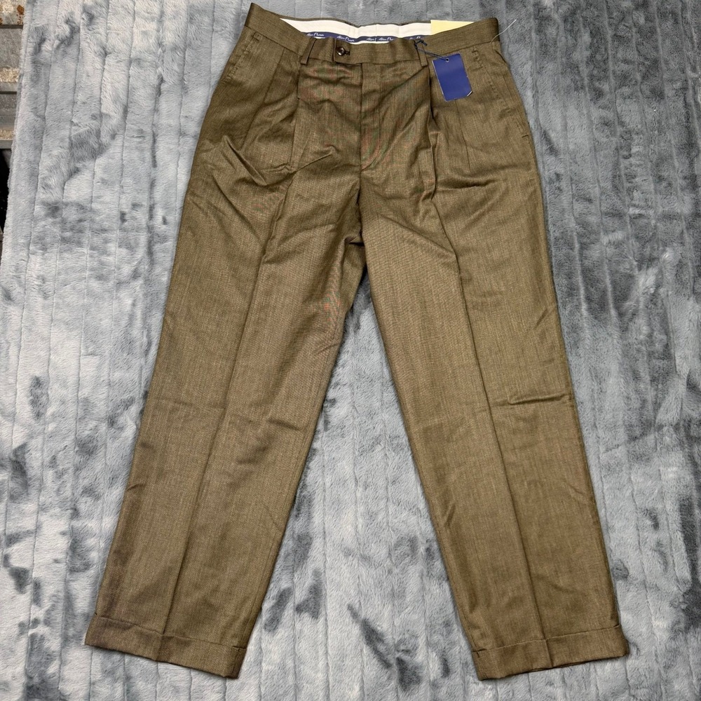 Alan Flusser Classic Mens 36x29 Brown Double Pleated Cuffed Dress Pants 9114
